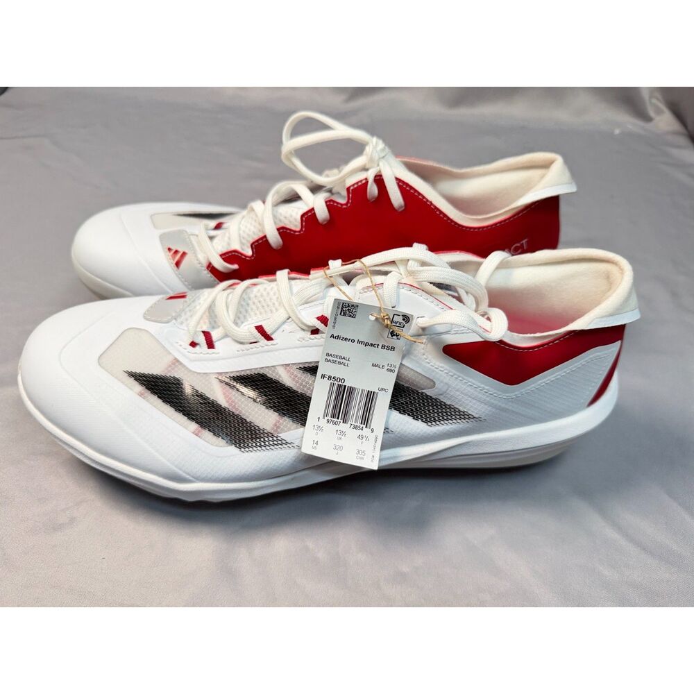 Adidas Adizero Impact BSB Mens Baseball Cleats White Red IF8500 Size 14 NWT